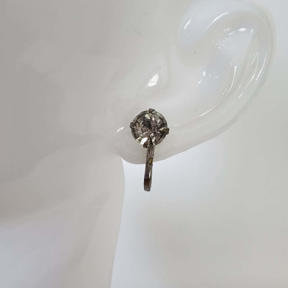 Vintage Solitaire Rhinestone Screw Back Earrings Silver Tone Mid-Century Classic